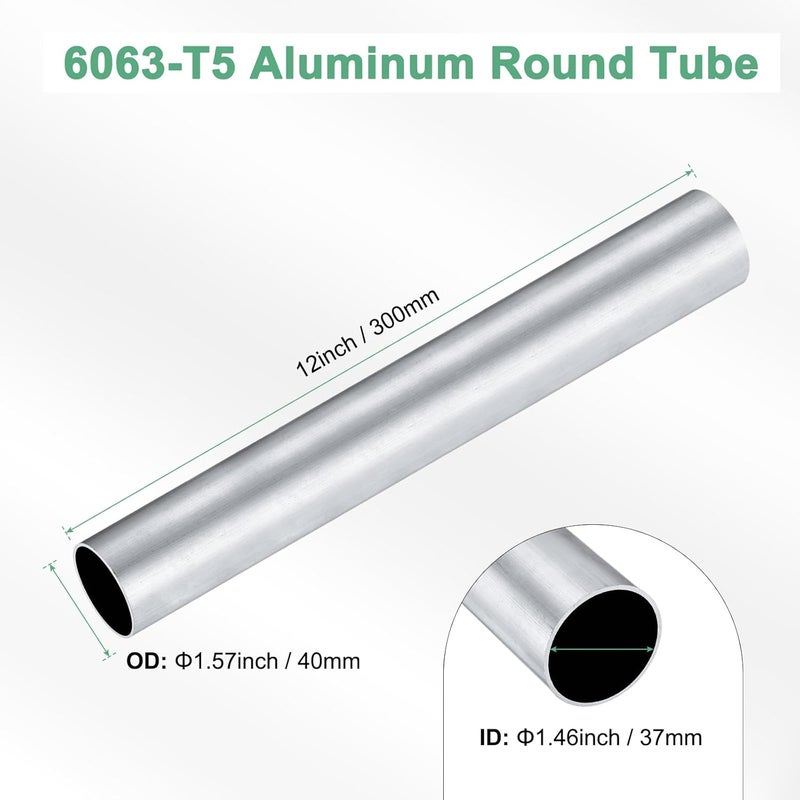 M METERXITY 1-Pack 300mm 6063 Aluminum Round Tube, 37mm ID 40mm OD Seamless Aluminum Tubing for Construction/Machining/DIY Crafting, Metal Straight Pipe [1.46"x1.57"x12"] - Image 3